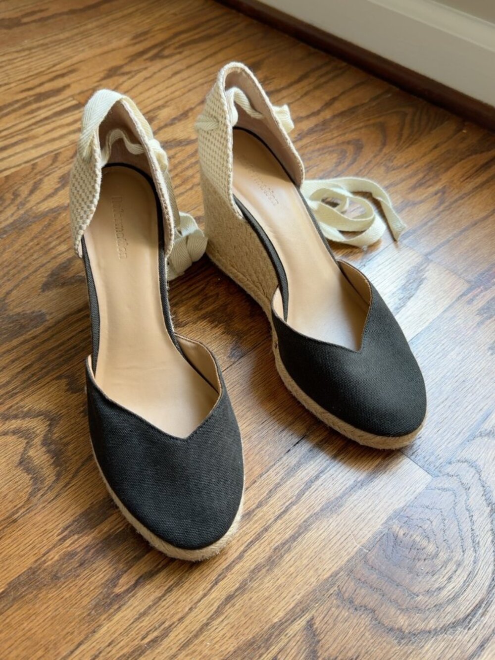 Reformation Camille Black Espadrille Wedge Heels Ankle Tie 8.5
